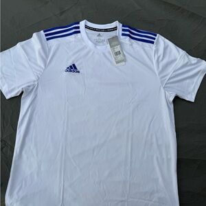 adidas Men’s White Training Jersey with Blue Shoulder Stripes